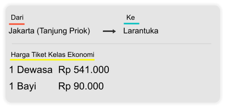 Jakarta (Tanjung Priok) Larantuka  Dari  Ke 1 Dewasa  Rp 541.000 1 Bayi        Rp 90.000 Harga Tiket Kelas Ekonomi